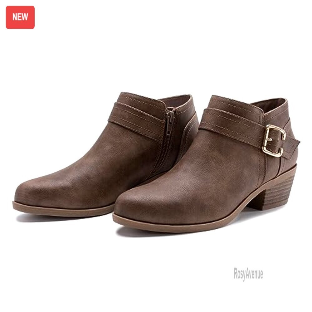 Chunky Low Heel Ankle Boots Pointed Toe Side Zipper Booties Women's Shoes - Picture 6 of 7